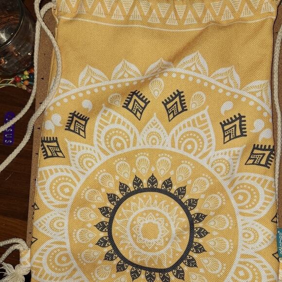 Miamao Drawstring Bag Yellow, Black, White Backpack, Beach Bag Boho Festival - Picture 6 of 6